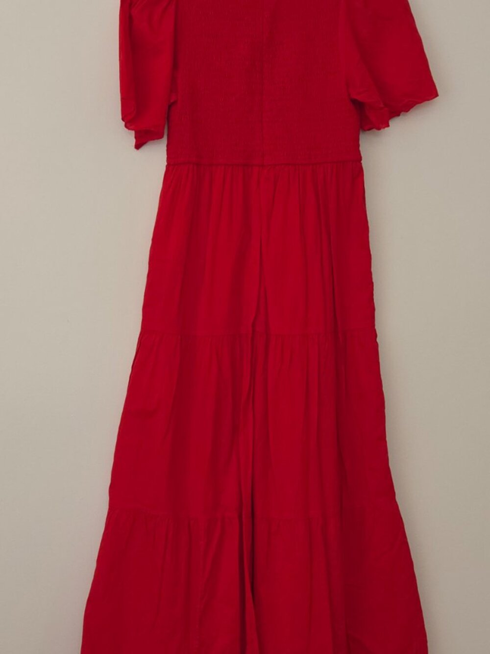 Monoprix Red Smocked Midi Dress NWOT lined - Picture 3 of 11